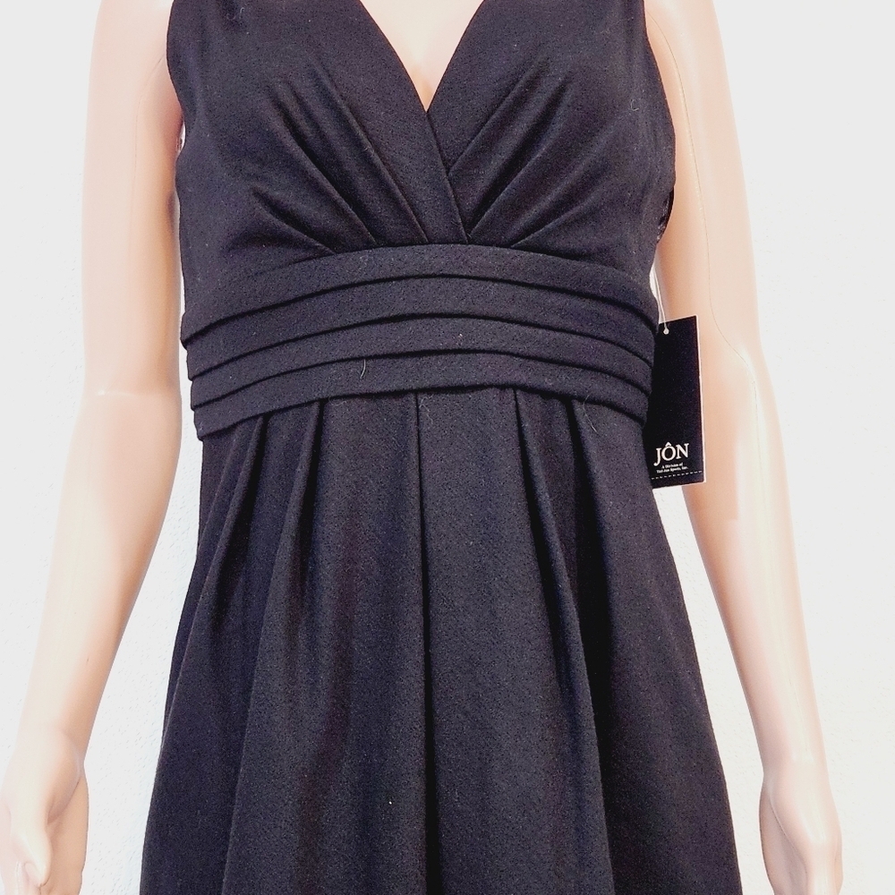 Jôn Jones Of NY NWT Black Wool Empire Plunge Faux Wrap Style Lbd Cocktail - Picture 3 of 13